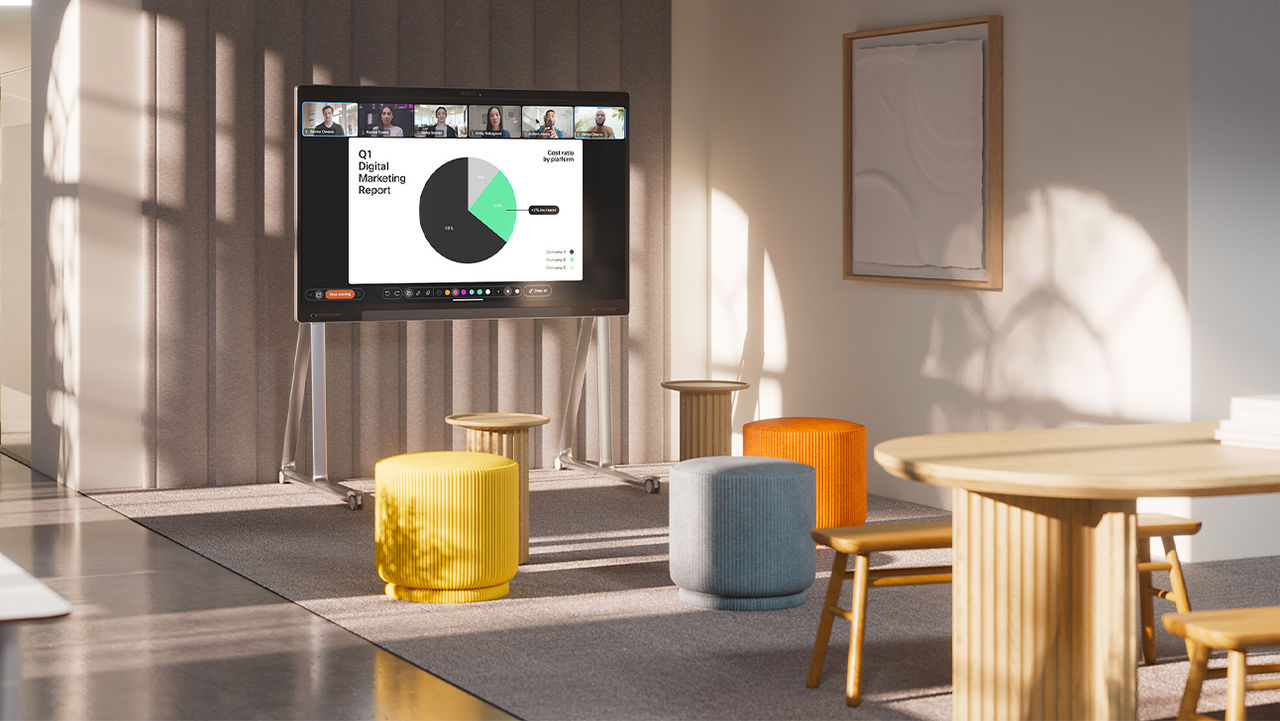 Cisco devices in a training room workspace
